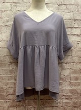 ENTRO Womens Short Sleeve V-Neck Babydoll Tunic Top Blouse Lavender Size M NEW - £23.09 GBP