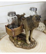 Full Moon Alpha Gray Wolf With Saddlebags Salt &amp; Pepper Shakers Holder F... - $43.73 CAD
