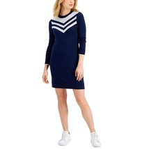 Charter Club Womens Sweater Dress Chevron Print Crew Neck Navy Blue Whit... - $28.84