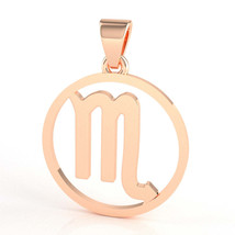 Scorpio Zodiac Sign Round Bezel Pendant In Solid 14K Rose Gold - £179.33 GBP