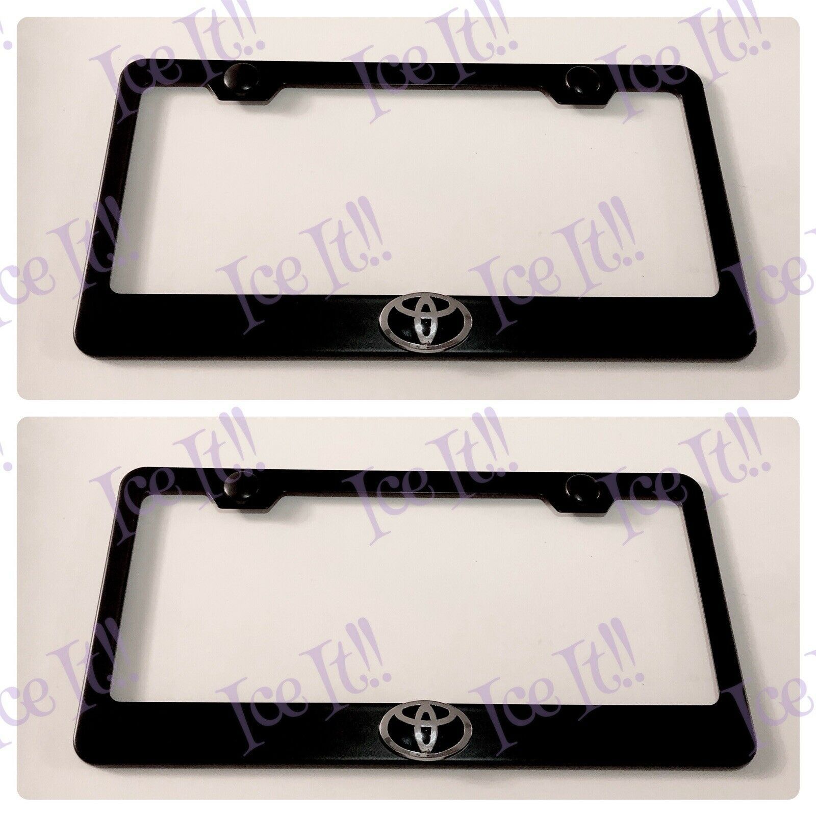 2X 3D Toyota Logo Black On Black Stainless Steel License Plate Frame W/ Caps - $42.56