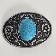 Turquoise Inspired Oval Simulated Turquoise Metal Snap Fit Belt Buckle t... - £7.89 GBP