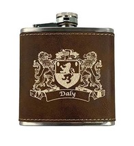 Daly Irish Coat of Arms Leather Flask - Rustic Brown - £19.75 GBP