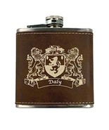 Daly Irish Coat of Arms Leather Flask - Rustic Brown - $474.99 MXN