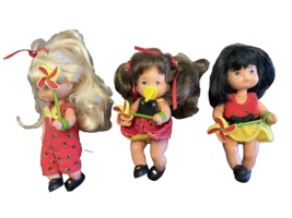 Dolls Mattel 3 Baby 5&quot; Pacifiers Pinwheels 1976 Blonde Brunette Black Ha... - $26.98