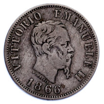1866 Italy 50 Centesimi Coin (VF Condition) KM 14.1 - £45.68 GBP