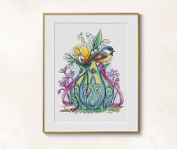 Spring Bird cross stitch fairy pattern pdf - Bird nest cross stitch magi... - £8.40 GBP
