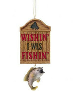Kurt S. Adler Resin Lodge Fishing Plaque Ornament &quot; Wishin&#39; I Was Fishin&#39; &quot; - £9.55 GBP