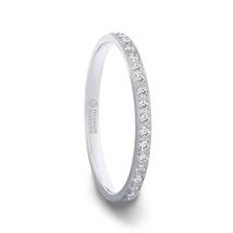 EMILIA Flat Titanium Women&#39;s Wedding Band With Lab-Created White Diamonds - 2mm - $629.99