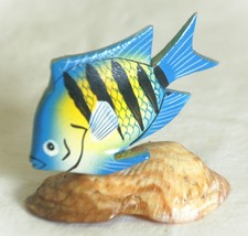 Hand Carved Miniature Wooden Fish on Seashell Base Figurine - $237.75 MXN