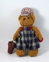 Plush Teddy Bear Grandpa Old Style Looking With A Cap Apple Glasses Coveralls 9&quot; - £7.86 GBP