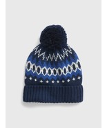 New Gap Women Navy Blue Fair Isle Dot Pom Pom Cozy Knit Beanie Hat One Size - £13.44 GBP