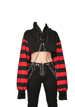 Goth, Punk, Rock Emo Red and Black Stripped Spiked Hoodie Size Small - £63.80 GBP