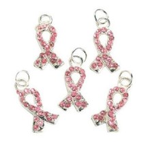 Lot of 36 Metal Pink Ribbon Breast Cancer Awareness Charms With Rhinesto... - £13.68 GBP