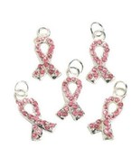 Lot of 36 Metal Pink Ribbon Breast Cancer Awareness Charms With Rhinesto... - £13.79 GBP