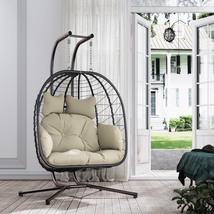 Double Wicker Swing Egg Chair Hammock Foldable Hanging Loveseat with Stand - $327.64