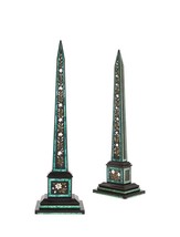 Two Marble Pietra Dura Malachite Inlaid Obelisks, Marble Obelisk, Malachite Obel - £13,589.05 GBP