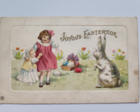 1910 Joyous Eastertide Girls Easter Basket White Bunny Postcard PC15 - $19.99