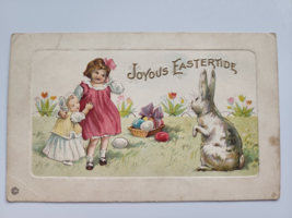 1910 Joyous Eastertide Girls Easter Basket White Bunny Postcard PC15 - £14.95 GBP