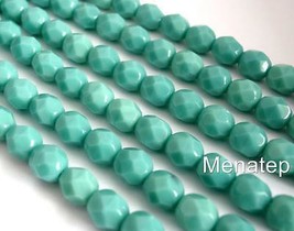 25 6mm Czech Glass Firepolish Beads: Opaque - Turquoise - £2.39 GBP