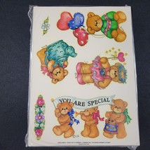 Vintage 1983 Lucy &amp; Company Clear Window Decals Teddy Bear Valentine Print NOS - £6.95 GBP