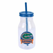NCAA Florida Gators 24 oz Mason Milk Bottle Tumbler with Straw NEW - £8.37 GBP