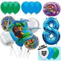 17pc TMNT Teenage Mutant Ninja Turtles Deluxe Balloon Bouquet - Blue Num... - £27.07 GBP