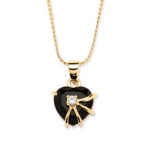 Black Onyx Heart Shaped 14K Gold Plated Pendant Charm And 18&quot; Necklace Chain - £78.65 GBP