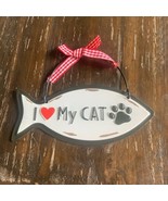 Holiday Time I LOVE MY CAT Metal Fish Christmas Tree Holiday Ornament Si... - £9.61 GBP