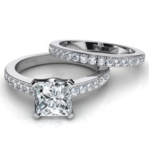 2.05CT Cubic Zirconia Solitaire Bridal Set Engagement Ring White Gold Plated - £123.65 GBP