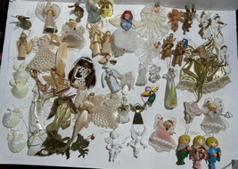 Lot of 50 + Vintage Ornaments  Angels Tile Paper Crystal Wood Hand Made’s &amp; More - £38.32 GBP