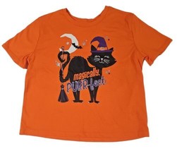 Girls Orange Magically Purr-fect Black Cat Halloween T-Shirt Tee Shirt S... - £6.29 GBP