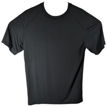 Solid Black Short Sleeve Workout Shirt Mens L Large Polyester Crew Neck Top - £12.54 GBP