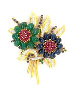 18K Gold Smaragd, Saphir, Rubin Und Diamant Blumenbrosche 2-5/8&quot; X 2&quot; 31,2g - €5.947,43 EUR