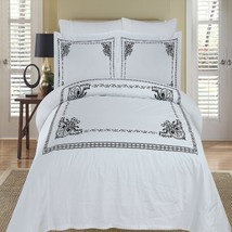 Full/Queen Size Athena White &amp; Black Embroidered Duvet Cover Set - £102.50 GBP