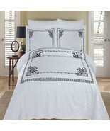 Full/Queen Size Athena White &amp; Black Embroidered Duvet Cover Set - £103.00 GBP