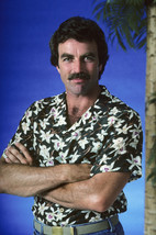Tom Selleck in Magnum, P.I. in Black Hawaiian Shirt arms Folded by Palm Tree 24x - £19.33 GBP