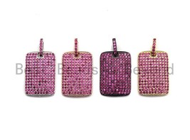 Fuchsia CZ Micro Pave Rectangle Pendant/Charm, Cubic Zirconia Pendant, Pave Dog - $7.50