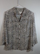 Christopher &amp; Banks Women&#39;s size M Button 3/4 Sleeve Shirt Brown Animal ... - $9.90