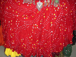 25 Yard Tribal BellyDance Gypsy Red Jaipur Authentic Gypsy ATS Bohemian Skirt - £80.41 GBP