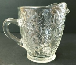 Crystal Like Creamer Clear Glass Christmas Poinsettia Pattern 3&quot; x 3&quot; Vintage - £10.47 GBP