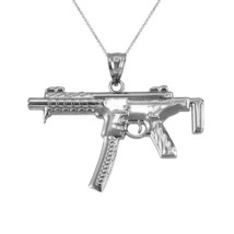 White Gold SMG Gun Pendant Necklace - £225.16 GBP+