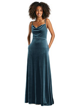 After Six 1541...Cowl-Neck Velvet Maxi Dress with Pockets...Dutch Blue...Size 8 - £73.95 GBP