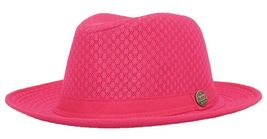 Hot Pink - Light Mesh Fedora Wide Brim Cowboy Style Hat Summer Classic - £27.00 GBP