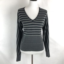 Whistles London Women&#39;s Gray Striped Blouse Long Sleeve Top V Neck Size ... - £8.53 GBP