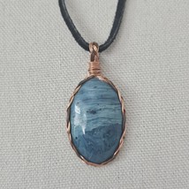 Blue Agate Stone Pendant Necklace On Black Leather Cord - £15.87 GBP