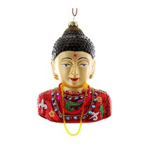 BUDDHA ORNAMENT 4.75&quot; Glass Bust Colorful Buddhist Icon Christmas Tree NEW - £21.07 GBP