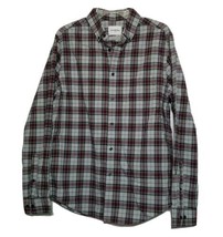 NWT Goodfellow Button Up Collared Shirt ~ M ~ Gray &amp; Burgundy Plaid ~Long Sleeve - £14.10 GBP