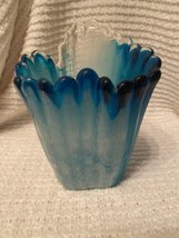 Bubble Art Glass Handkerchief Vase, Blue and White, Clear - $59.39