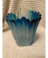 Bubble Art Glass Handkerchief Vase, Blue and White, Clear - $59.39